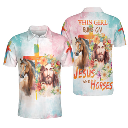 Petthouse | Jesus And Horse Polo Shirt God Christian Sport Shirt Wild Horse Polo Religious Gift Idea