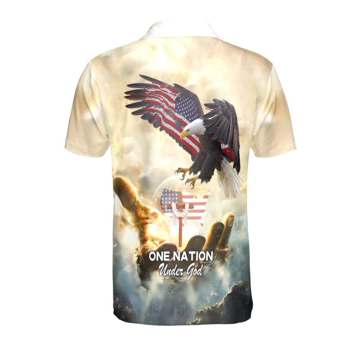 Petthouse | Eagle One Nation Under God Polo Christian Religious Verse Men's Polo Shirt Christian Apparel