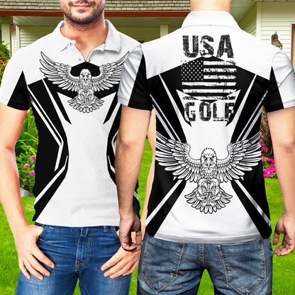 Petthouse | Usa Golf Polo Shirt Eagle Golf Shirt American Flag Golf Player Gift Unisex Polo Shirt