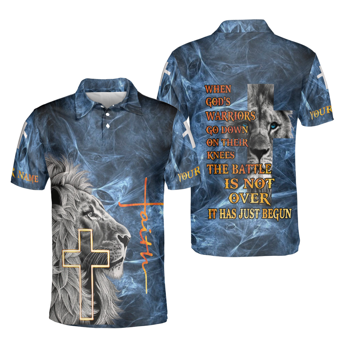 Petthouse | Lion Jesus Christian Polo Shirt When God's Warriors Go Down On Their Knees Unisex Polo Shirt