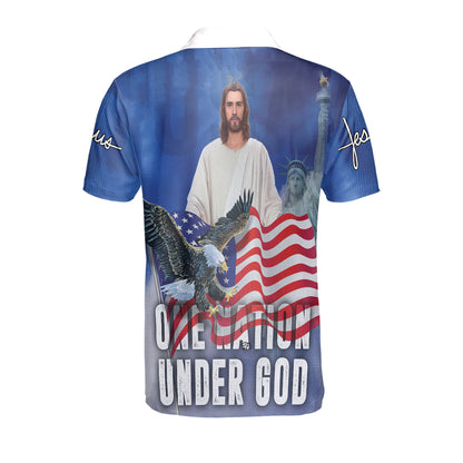 Petthouse | One Nation Under God Jesus Christian Polo Shirt Happy 4th Of July Sport Shirts Gift For Family