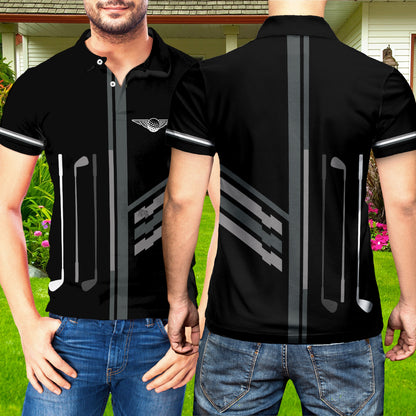 Petthouse | Golf Ball Angel Wings Polo Shirt Golf Clubs Pattern Golf Player Gift