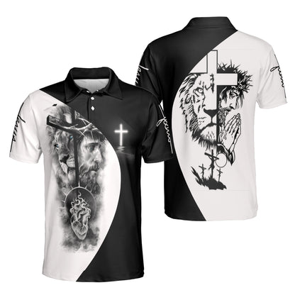 Petthouse | Lion And Jesus Polo Shirt Christ Cross Polo Shirt Christian Polo Shirt Christ Warrior Polo Gift