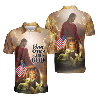 Petthouse | One Nation Under God Polo Shirt Christ Lion Polo Shirt Lion And Lamp Polo Shirt Christian Outfit