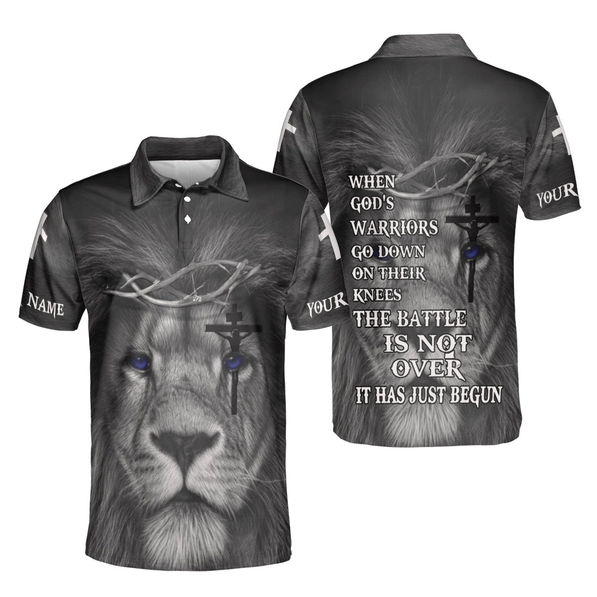 Petthouse | Custom Name Jesus Lion Christian When God's Warriors Go Down On There Knees Unisex Polo Shirt