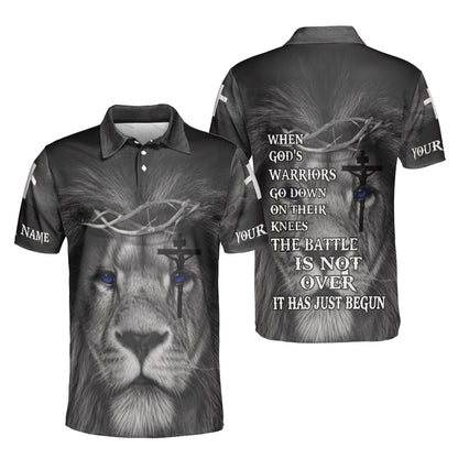 Petthouse | Custom Name Jesus Lion Christian When God's Warriors Go Down On There Knees Unisex Polo Shirt