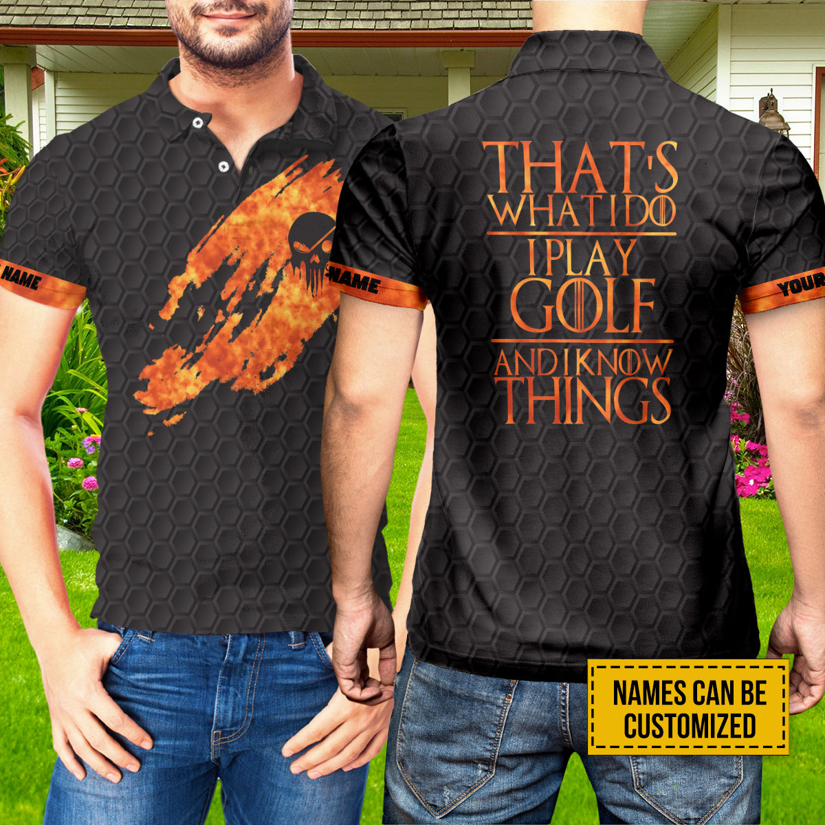 Petthouse | Custom Name Golf Skull Polo Shirt, That's What I Do I Play Golf And I Know Things Aholic