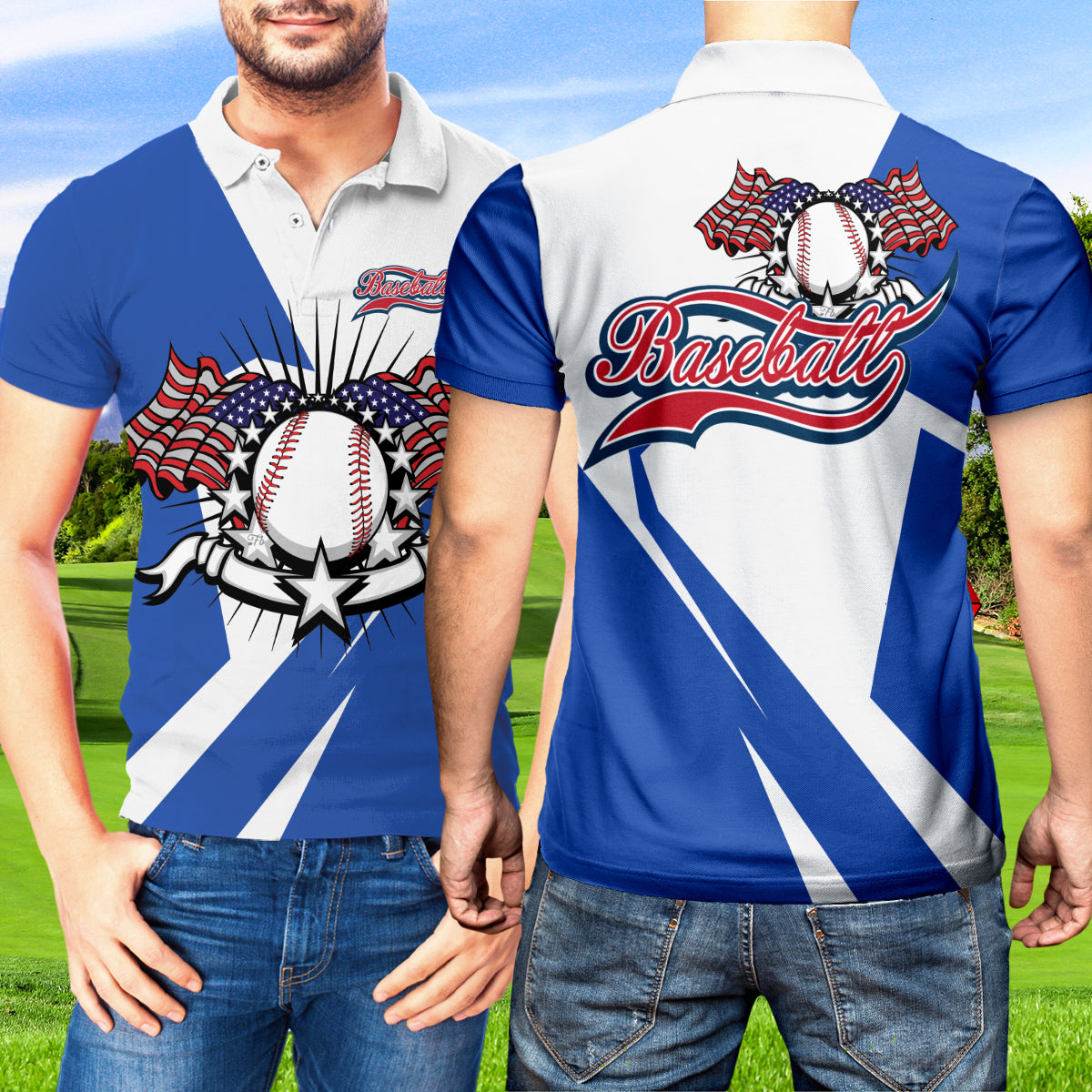 Petthouse | Baseball Polo Shirt Baseball American Flag Polo Shirt Unisex Baseball Lover Gift