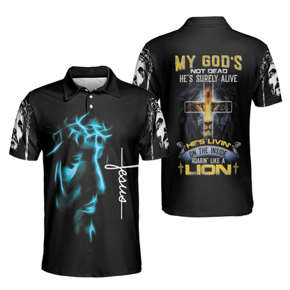 Petthouse | Jesus Artwork Polo Shirt My God Not Dead Polo Shirt Lion Christ Cross Polo Shirt Christian Gift