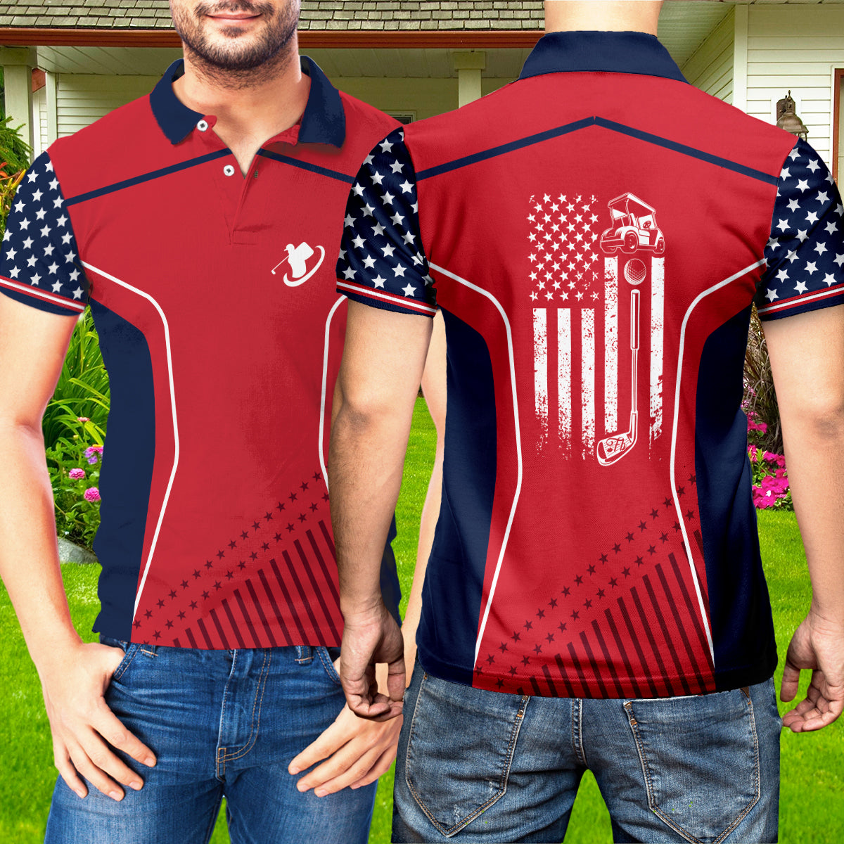 Petthouse | Golf American Flag Polo Shirt Mens Polo Shirt Golf Logo Golf Shirt Men