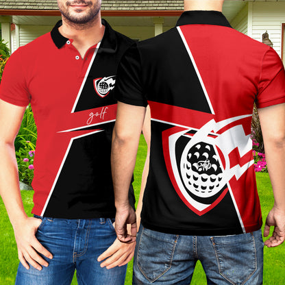 Petthouse | Golf Ball Flying Polo Shirt Golf Black And Red Unisex Polo Golfer Gift