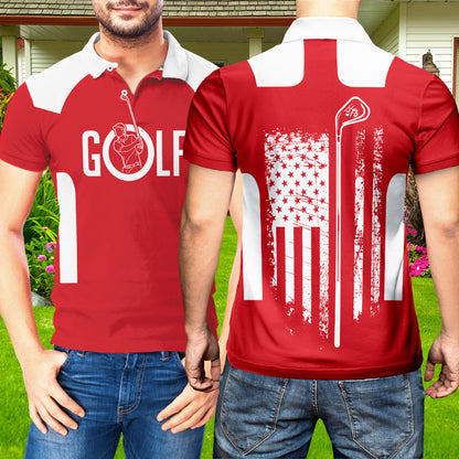 Petthouse | Golf Man Red Polo Shirt American Flag Golf Club Polo Shirt Unisex Golf Dad Gift