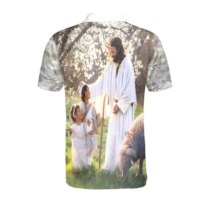 Petthouse | Jesus Christian And Children Polo Shirt Christian Landscape Sport Shirt Birthday Gift Idea