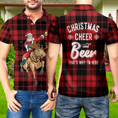 Petthouse | Santa Riding Reindeer Polo Shirt Christmas Cheer And Beer Polo Shirt Tartan Plaid