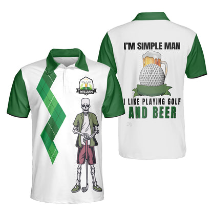 Petthouse | Customized Skeleton Golfer Men Polo Shirt I Like Golf And Beer Skull Golfing Sports