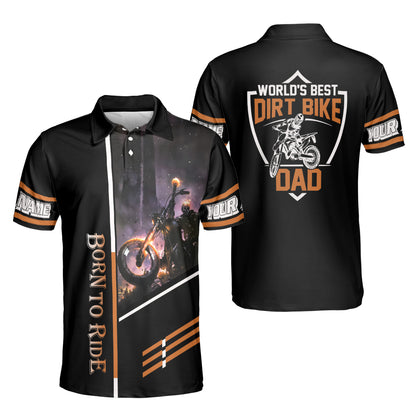 Petthouse | Customized Name World's Best Dirt Bike Dad Polo Shirt Born To Ride Racing Dad Sport Shirt Dad Gift