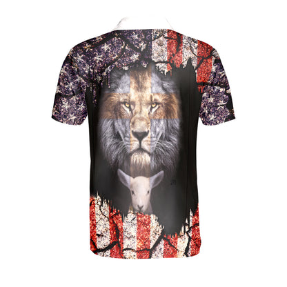 Petthouse | Lion Of Judah Lamb Of God American Flag Polo Shirt Jesus God Christian Short Sleeve Shirts Dad Gift