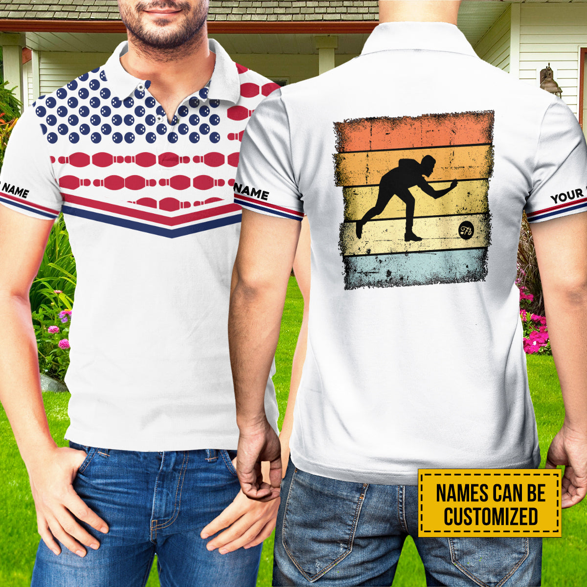 Petthouse | Personalized Polo Shirt Bowling Retro Shirt Bowling American Flag Pattern