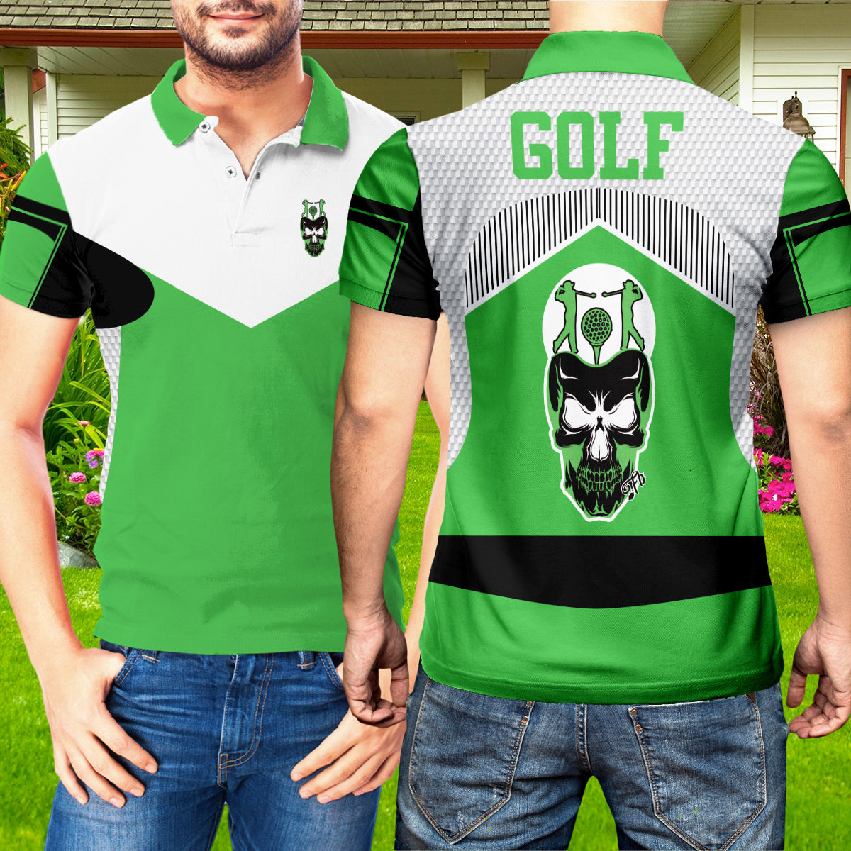 Petthouse | Golf Pattern Polo Shirt Golf Skull Golf Player Gift Golf Dad Father's Day Unisex Polo Shirt