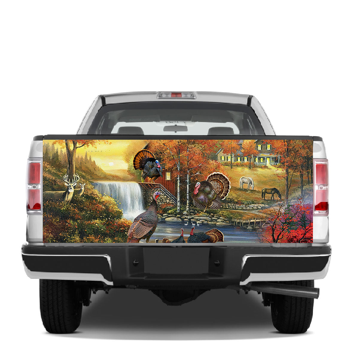 Petthouse | Turkey Deer And Horses Artwork Tailgate Wrap Wild Nature Artwork Tailgate Cover Car Decoration