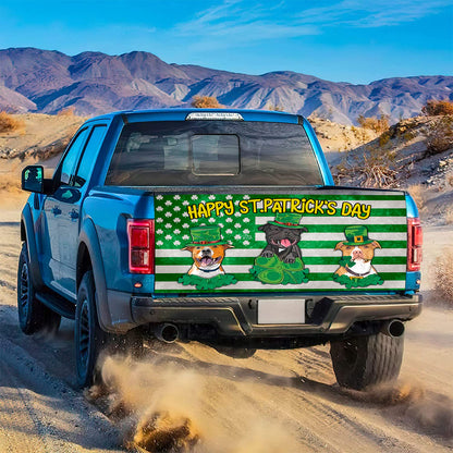 Petthouse | Happy St Patrick's Day Tailgate Wrap Bulldog Tailgate Wrap Clover Flag Tailgate Wrap Car Decor