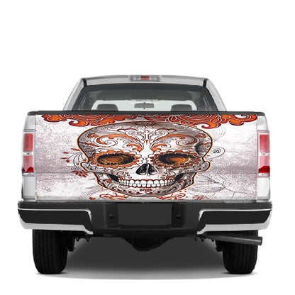 Petthouse | Orange Sugar Skull Tailgate Wrap Mexico Skull Pattern Wrap Skull Pattern Cover Car Decoration