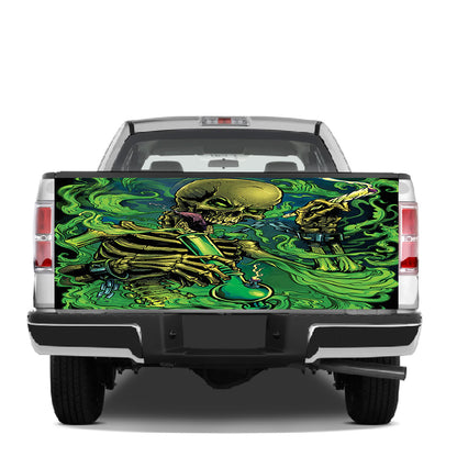 Petthouse | Addictive Skeleton Tailgate Wrap Green Smoke Tailgate Wrap Cartoon Skeleton Cover Car Decoration