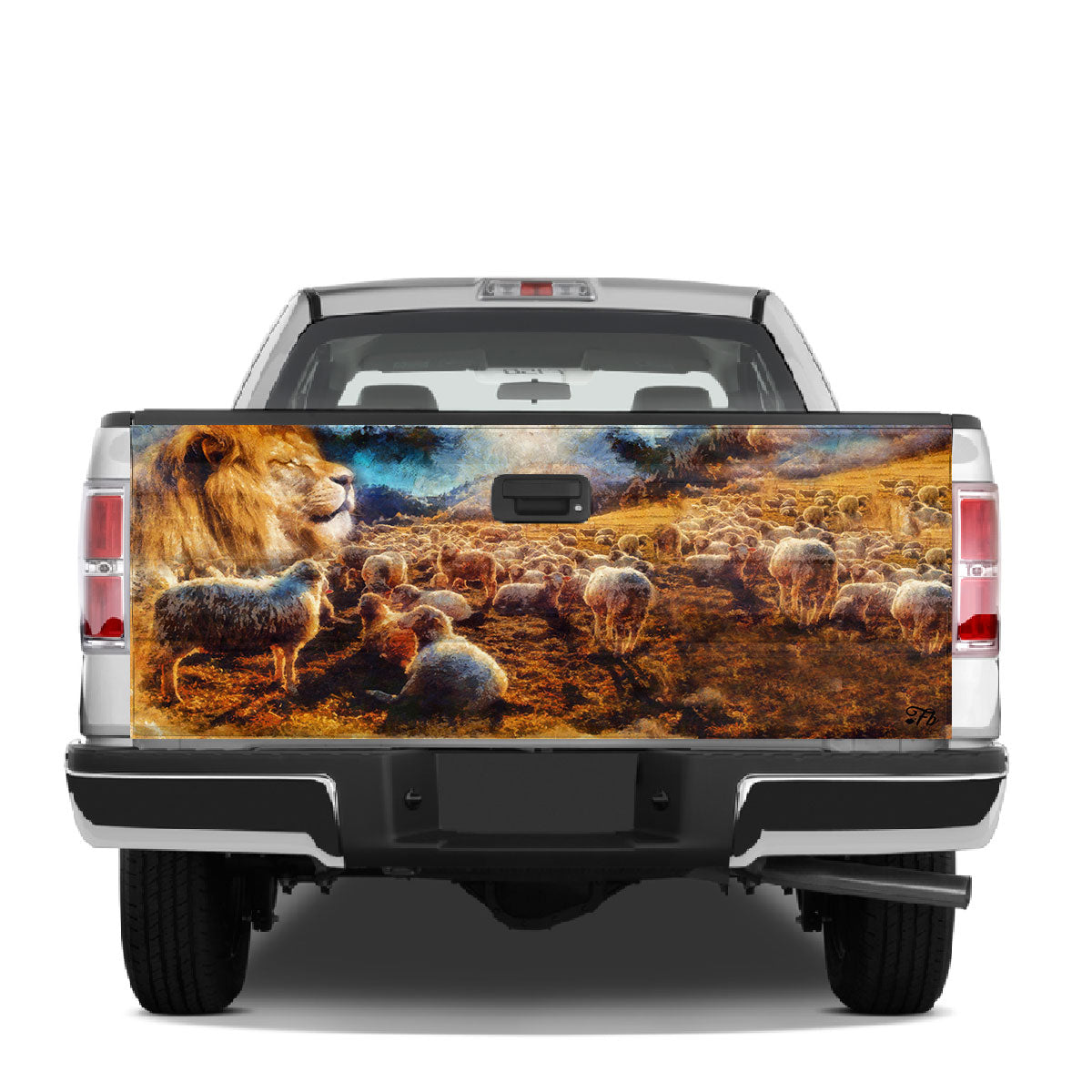 Petthouse | Lion And Lamb Tailgate Wrap, Jesus Lion Tailgate Wrap, Sheep Farm Tailgate Wrap