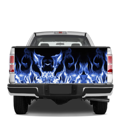 Petthouse | Blue Fire Skull Shape Tailgate Wrap Blue Fire Artwork Cover Car Decoration