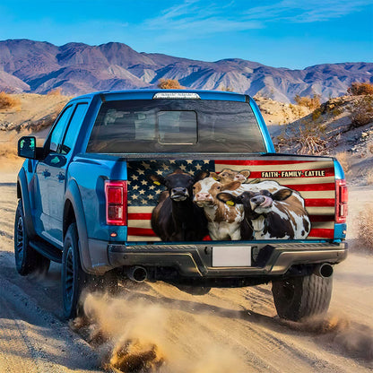 Petthouse | Faith Family Cattle Tailgate Wrap Cow Farm Truck Tailgate Wrap America Flag Tailgate Wrap Car Decor