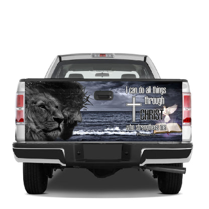 Petthouse | Jesus And Lion Tailgate Wrap, I Can Do All Things Through Christ Tailgate Wrap, Christian Gift