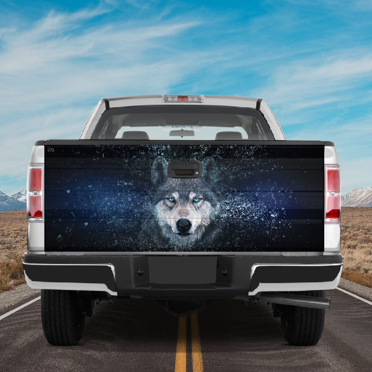 Petthouse | Wolf Face Space Printed Tailgate Wrap, Wolf Wildlife Animal Lovers Truck Decor Gift