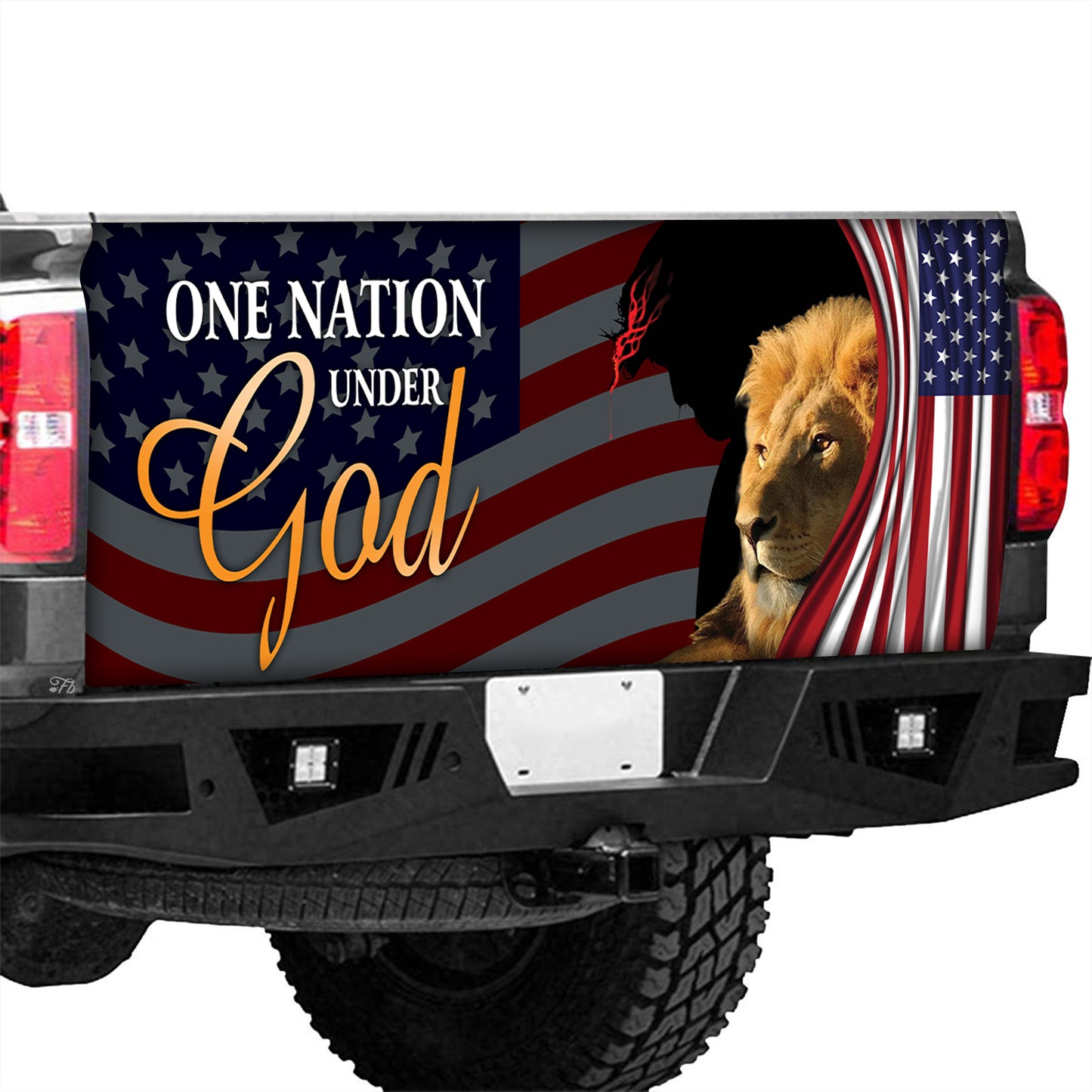 Petthouse | Lion Jesus One Nation Under God American Tailgate Wrap, Patriotic Day Gift