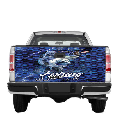 Petthouse | Fishing Makes Me Happy Truck Tailgate Wrap Vinyl Graphic Decal Sticker Fishermen Gift