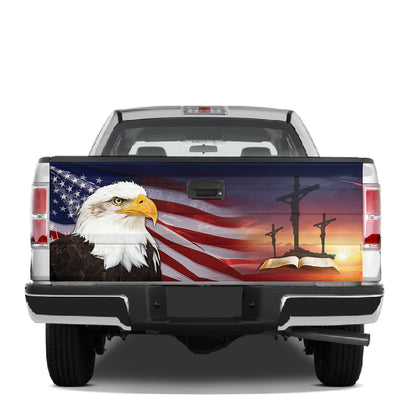 Petthouse | Eagle Flag American Patriot Jesus Christ Tailgate Wrap Vinyl Graphic Decal Sticker Christian Gift