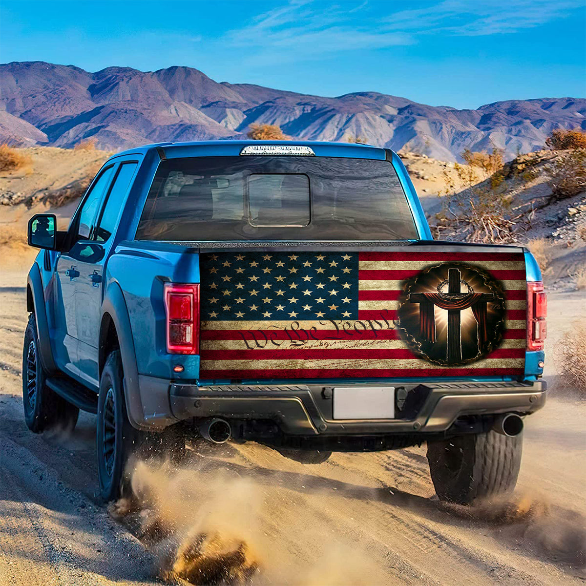 Petthouse | Cross Bible American Flag Truck Tailgate Wrap American Flag We The People Tailgate Decal Christian