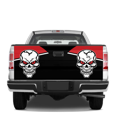 Petthouse | White Skull Tailgate Wrap Couple Skull Wrap Skull Red Eyes Cover Car Decoration