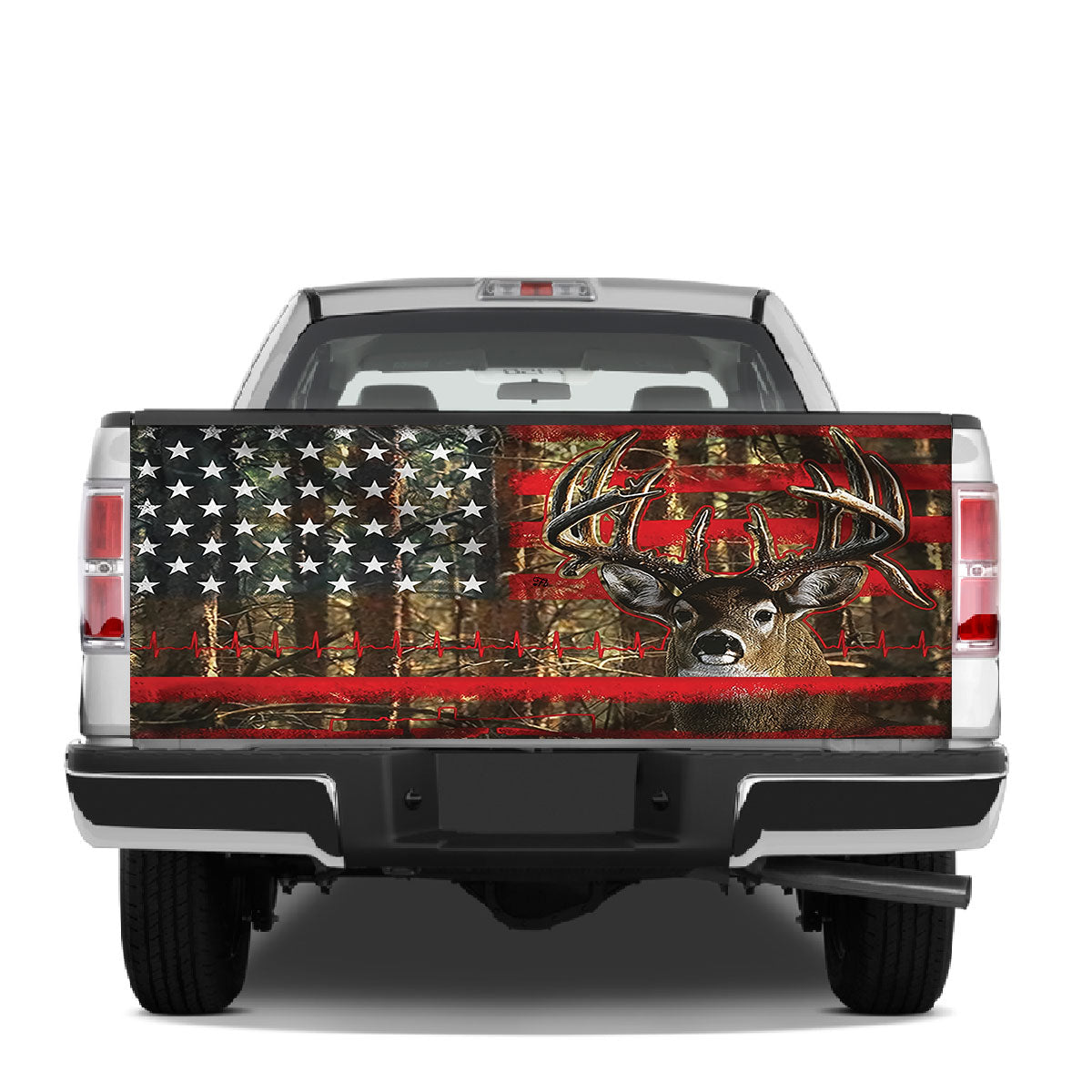 Petthouse | Deer Hunting American Flag Tailgate Wrap Hunting Heartbeat Tailgate Decals Deer Hunter Gifts