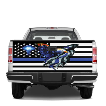 Petthouse | Eagle American Flag Thin Blue Line Tailgate Wrap Police Tailgate Decals Police Gift Wrap