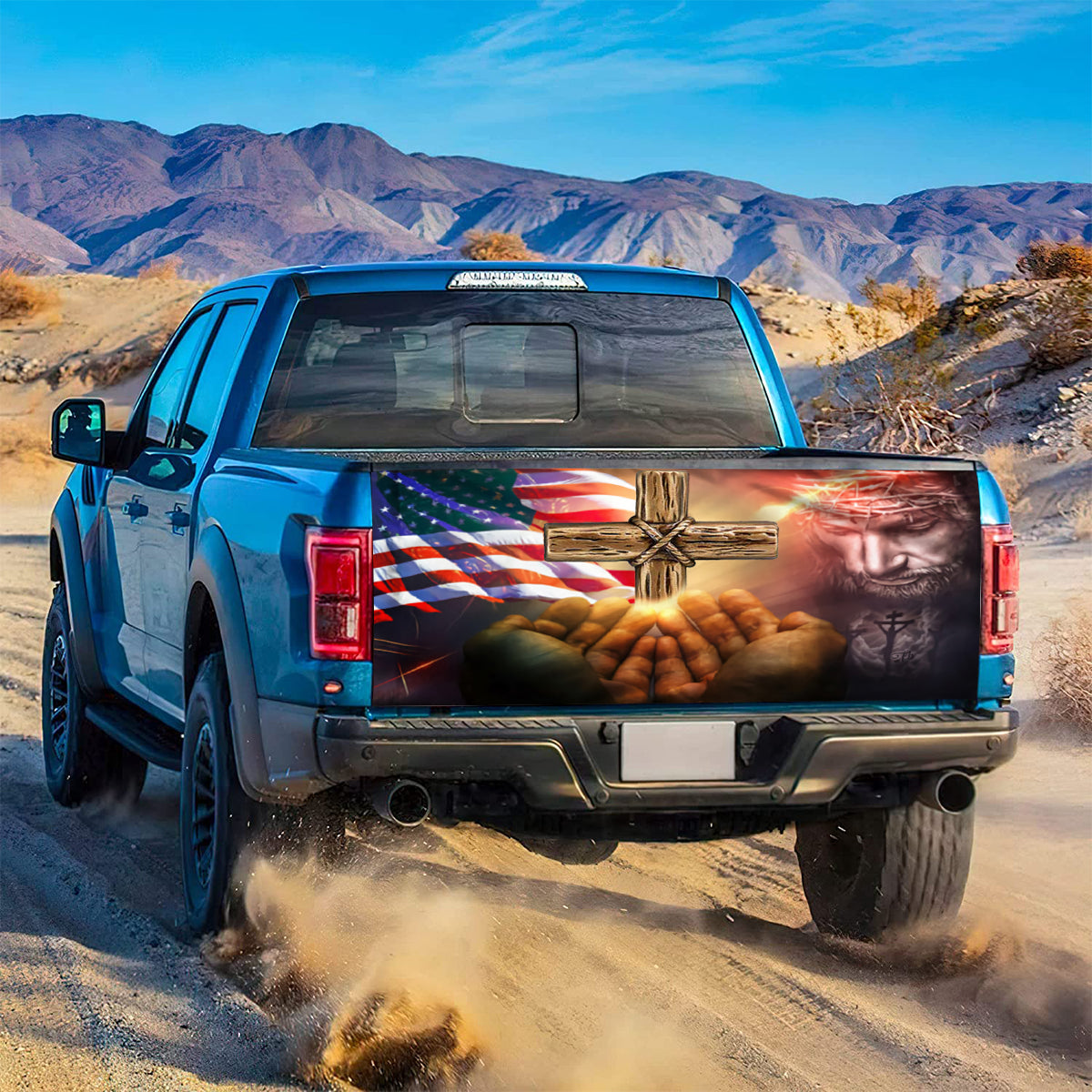 Petthouse | Jesus Christ My God Truck Tailgate Wrap Graphic Decal Vinyl American Flag God Bless America