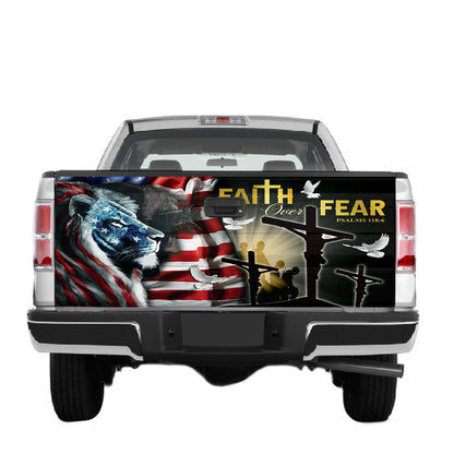 Petthouse | Faith Over Fear Tailgate Wraps For Trucks Jesus Lion Of Judah Graphic Wraps Patriotic Gifts