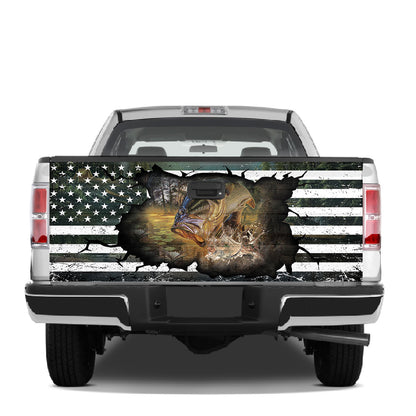 Petthouse | Bass Fishing American Flag Black Tailgate Vinyl Graphic Wrap Fishing Lover Mens Birthday Gifts