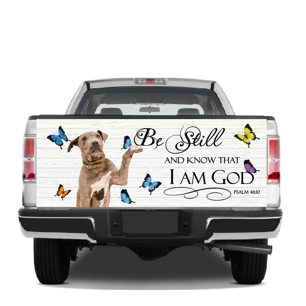 Petthouse | Pit Bull Puppies Be Still And Know That I Am God Psalm Tailgate Wrap Decal Puppies And Butterfly