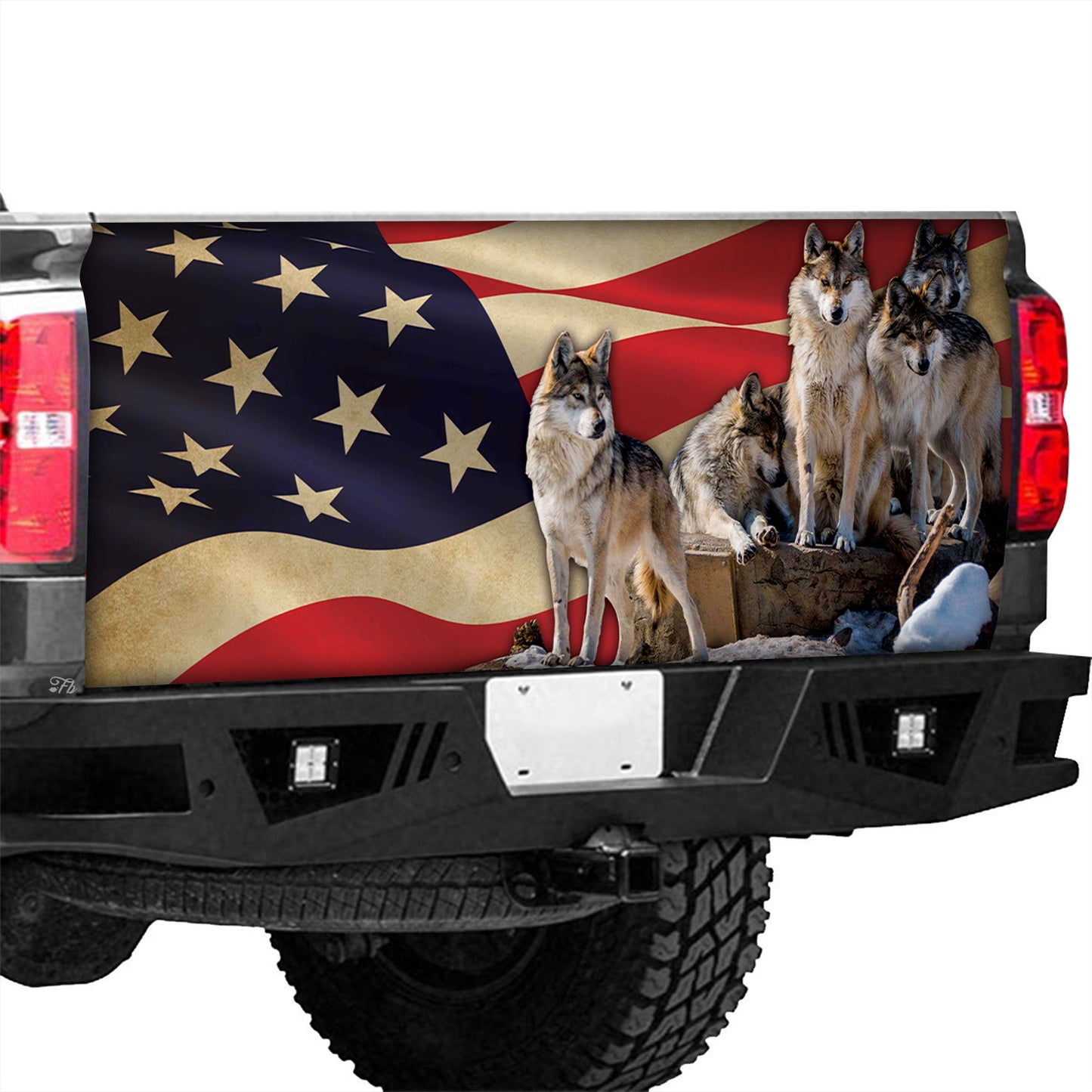 Petthouse | Wolf Family American Printed Tailgate Wrap, Wolf Wildlife Animal Lovers Gift