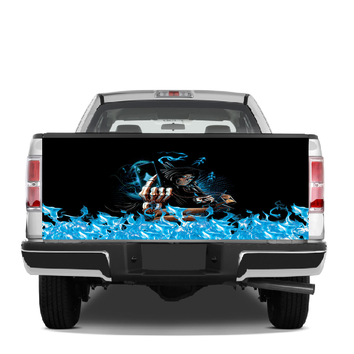 Petthouse | Death Tailgate Wrap Blue Fire Pattern Tailgate Wrap Death And Card Tailgate Cover Car Decoration