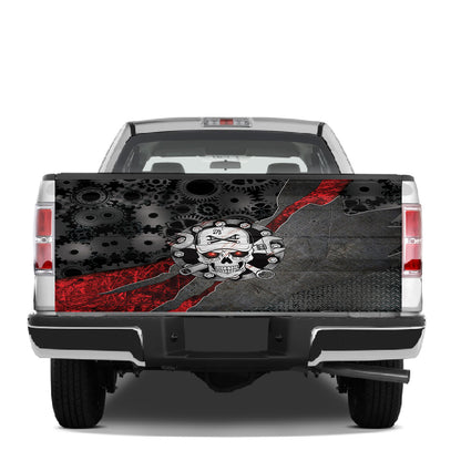 Petthouse | Skull Engineer Tailgate Wrap Gear Pattern Tailgate Wrap Metal Plate Pattern Tailgate Wrap Car Decor