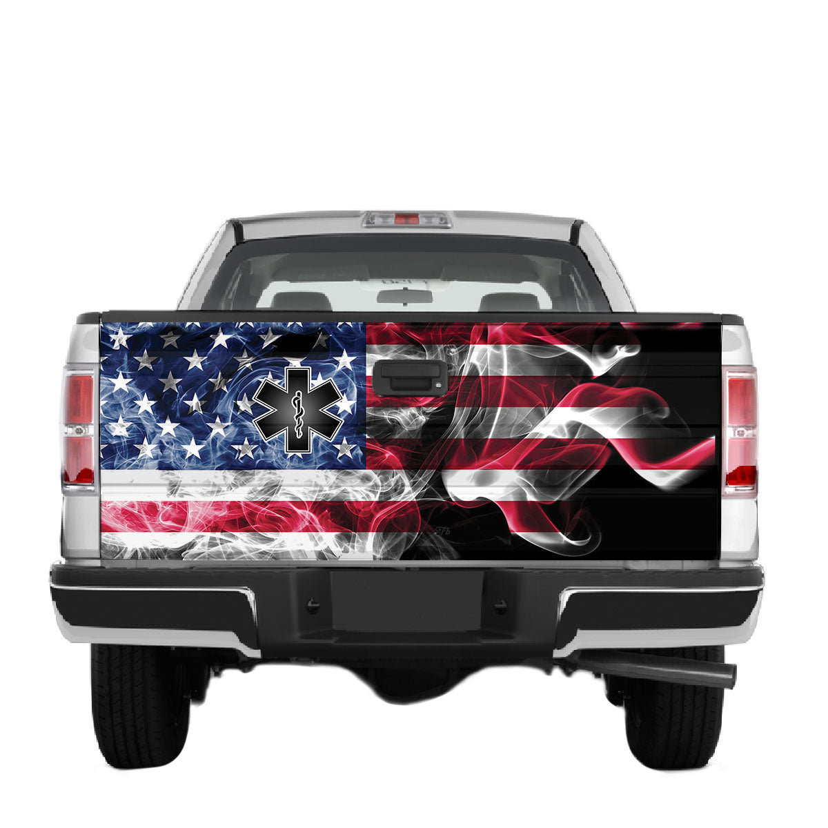 Petthouse | Medical Symbol Patriotic Smoke American Flag Tailgate Wrap Decal Truck Car Graphic