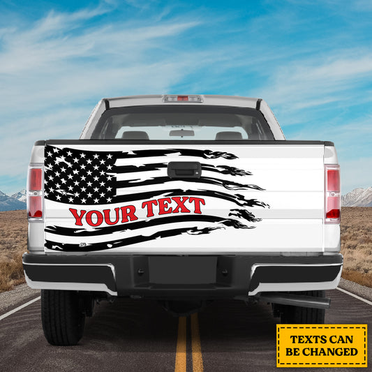 Petthouse | Personalized Name American Flag Black Printed Decal Tailgate Wrap, Police Patriotic Day Gift