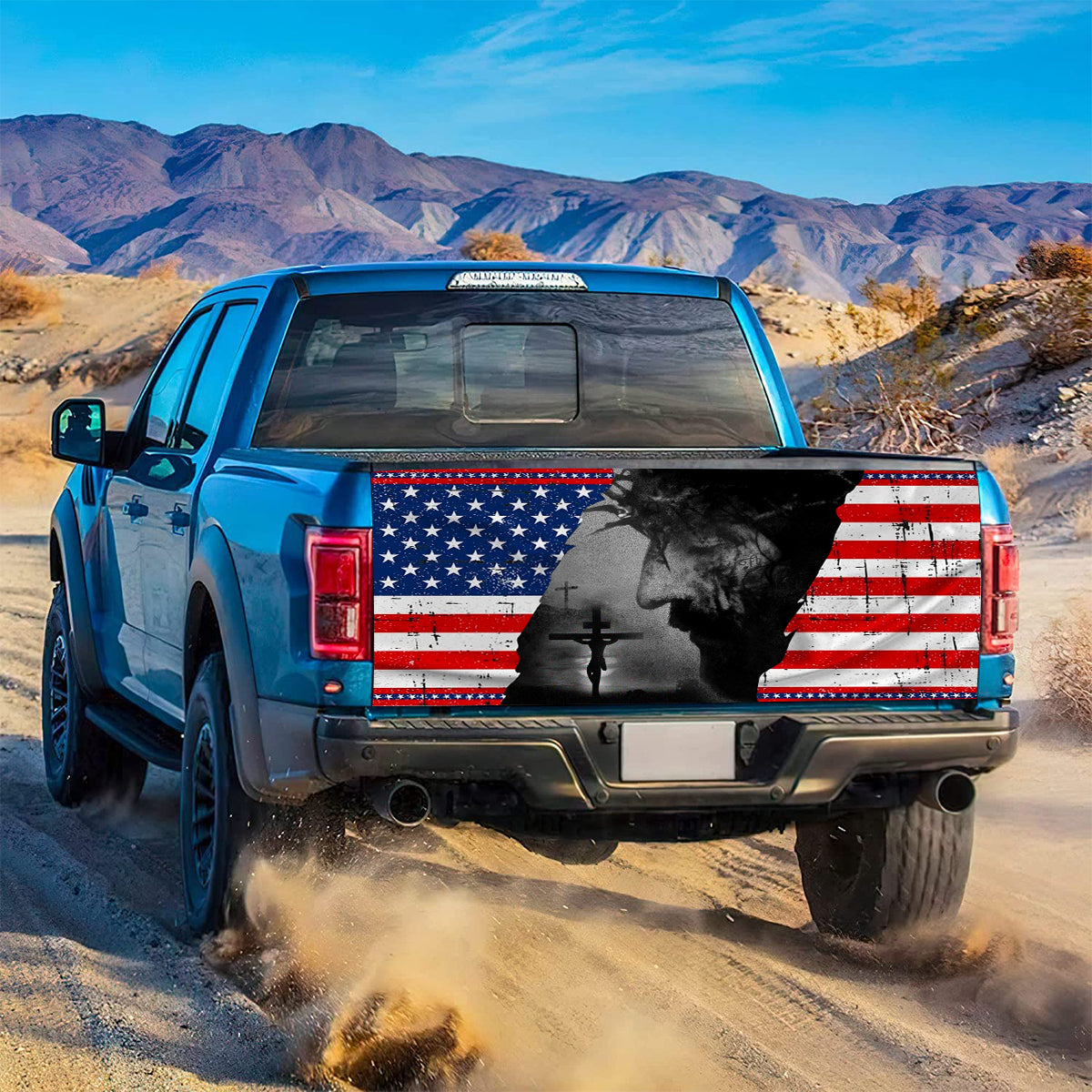 Petthouse | Jesus Christ Tailgate Wrap American Flag Tailgate Wrap Christ America Tailgate Wrap Christian Gift