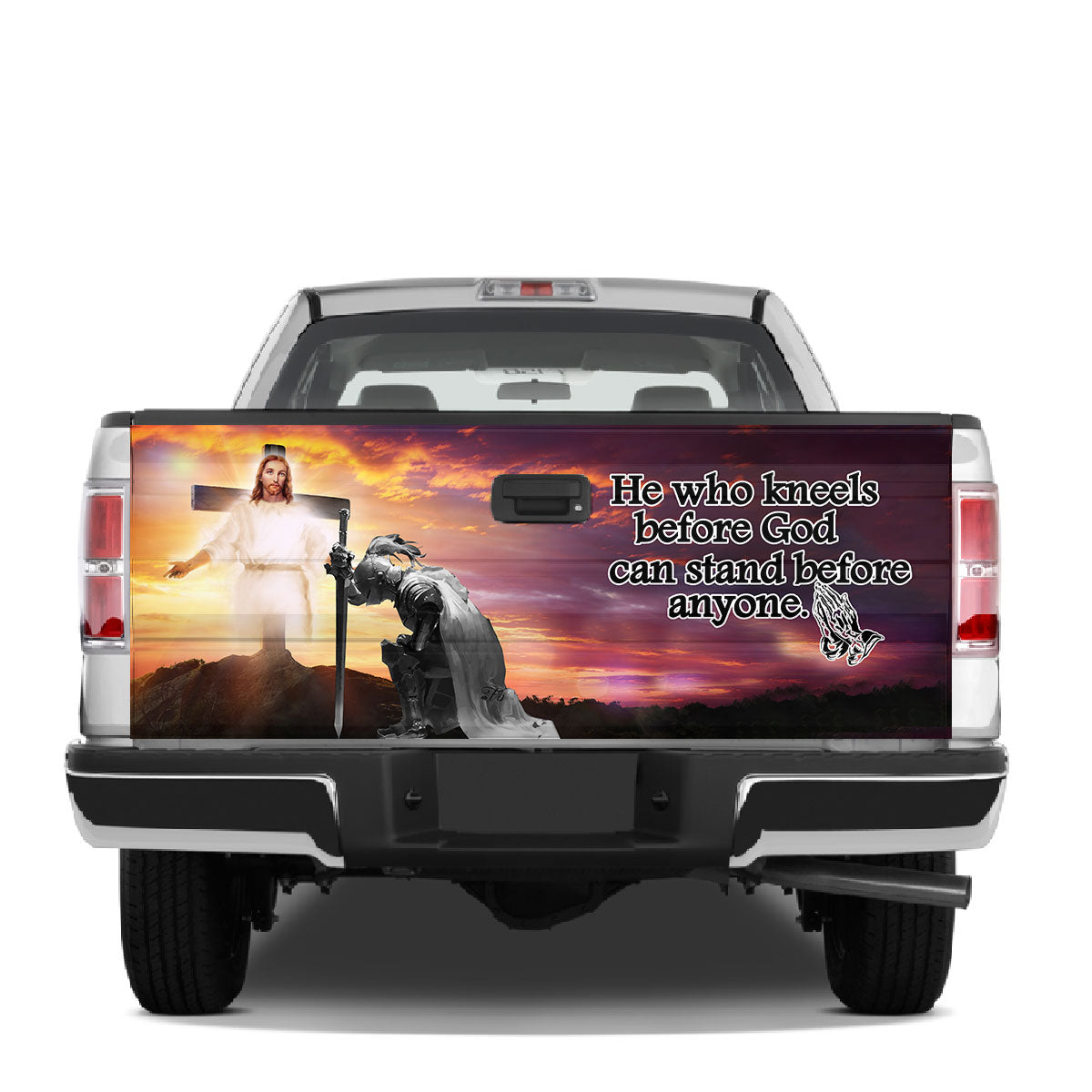 Petthouse | Jesus Tailgate Wrap Knight Kneels Before God Truck Tailgate Decal Christian Truck Vinyl Wrap